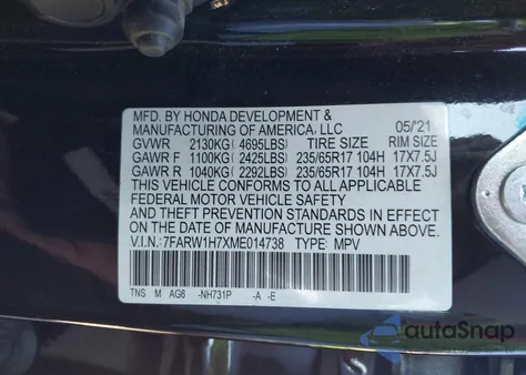 2021 Honda Cr-V 2Wd Special Edition z USA, uszkodzony, nr VIN 7FARW1H7XME014738